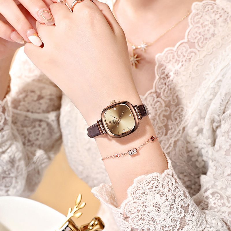 Women's Rose Gold Square Watch - đánh giá và giá Luxury Watch Leather Strap
