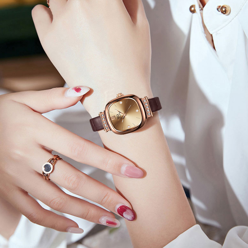 Women's Rose Gold Square Watch - đánh giá và giá Luxury Watch Leather Strap