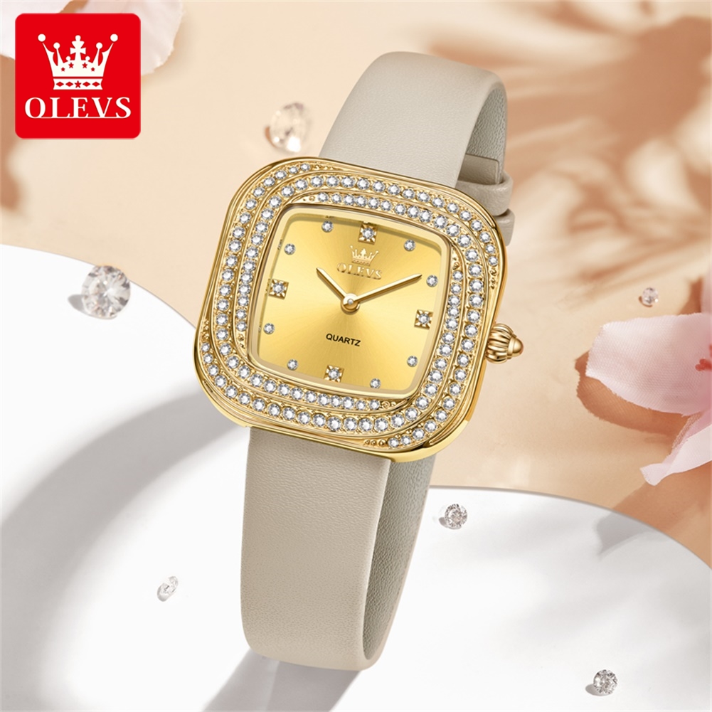 OLEVS Fashion Ladies' Square Q - đánh giá và giá Luxury Watch Leather Strap