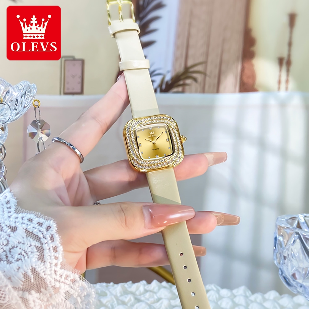 OLEVS Fashion Ladies' Square Q - đánh giá và giá Luxury Watch Leather Strap