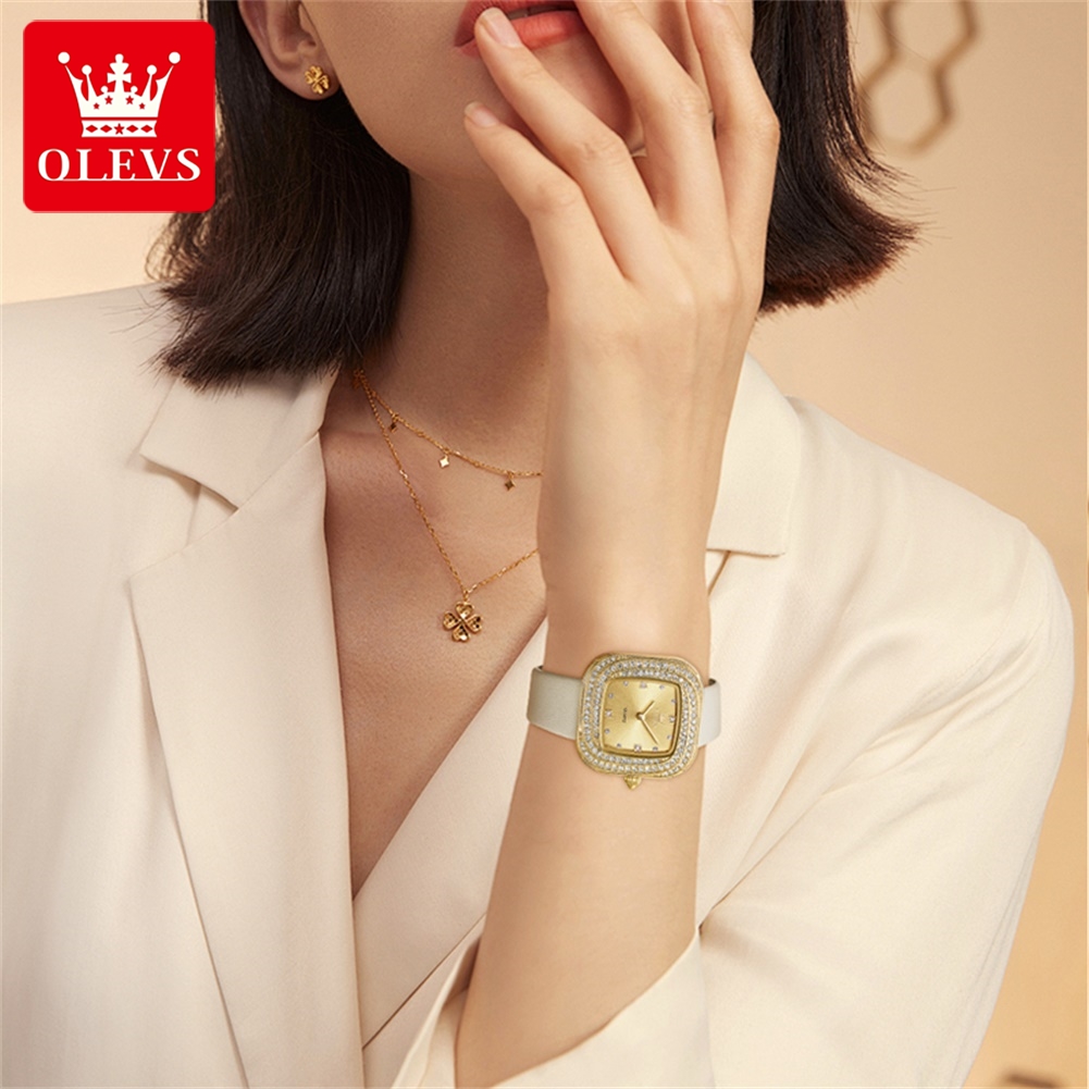 OLEVS Fashion Ladies' Square Q - đánh giá và giá Luxury Watch Leather Strap